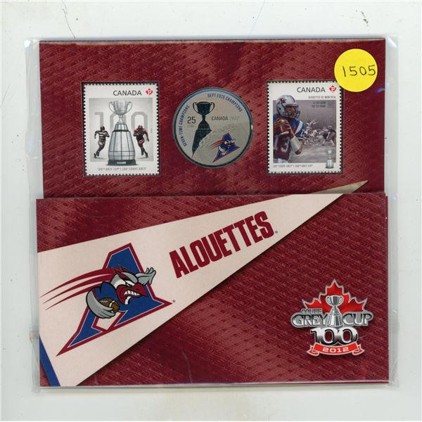 2012 Canada 25 Cent Montreal Alouettes coin and stamp set