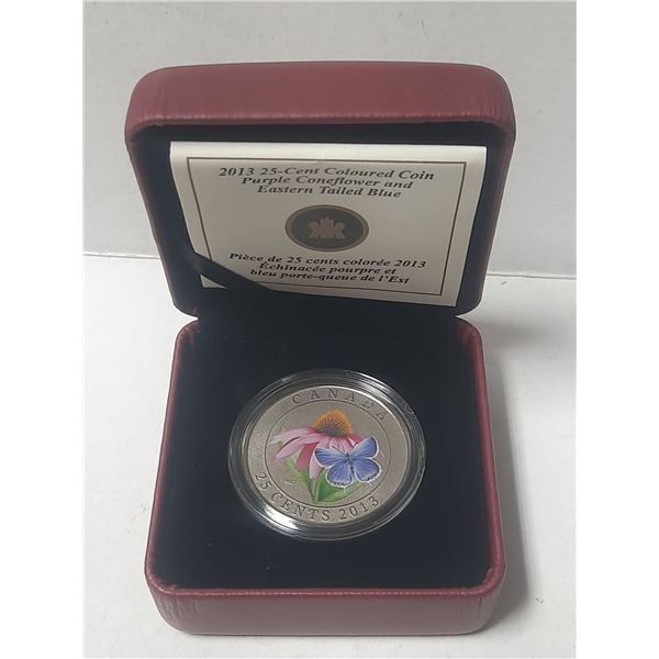 2013 25-cents coloured coin - Purple Coneflower and Eastern Tailed Blue