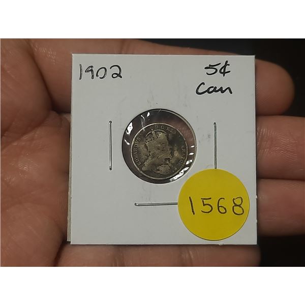 1902 Canadian Silver Small Five Cents