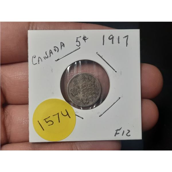 1917 F-12 Canadian Silver Small Five Cents
