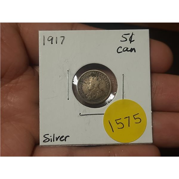 1917 Canadian Silver Small Five Cents