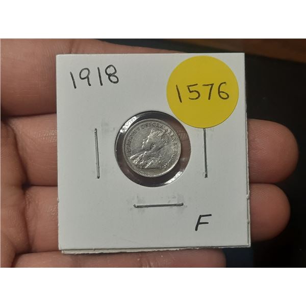 1918 F Canadian Silver Small Five Cents