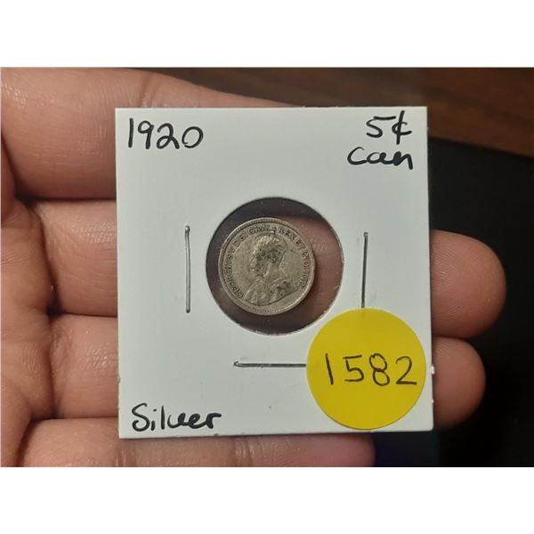 1920 Canadian Silver Small Five Cents
