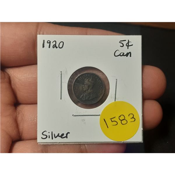 1920 Canadian Silver Small Five Cents