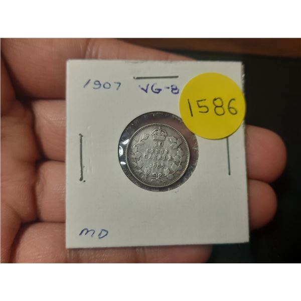 1907 VG-8 Canadian Silver Ten Cents