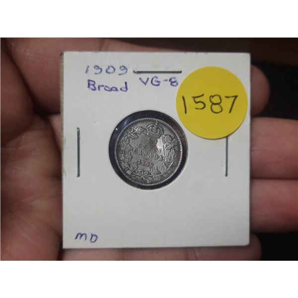 1909 VG-8 Canadian Silver Ten Cents - Broad Leaf