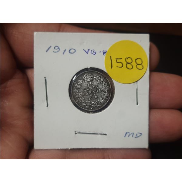 1910 VG-8 Canadian Silver Ten Cents