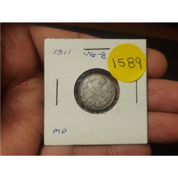 1911 VG-8 Canadian Silver Ten Cents