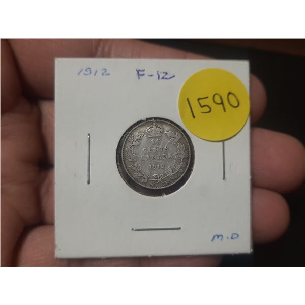 1912 F-12 Canadian Silver Ten Cents