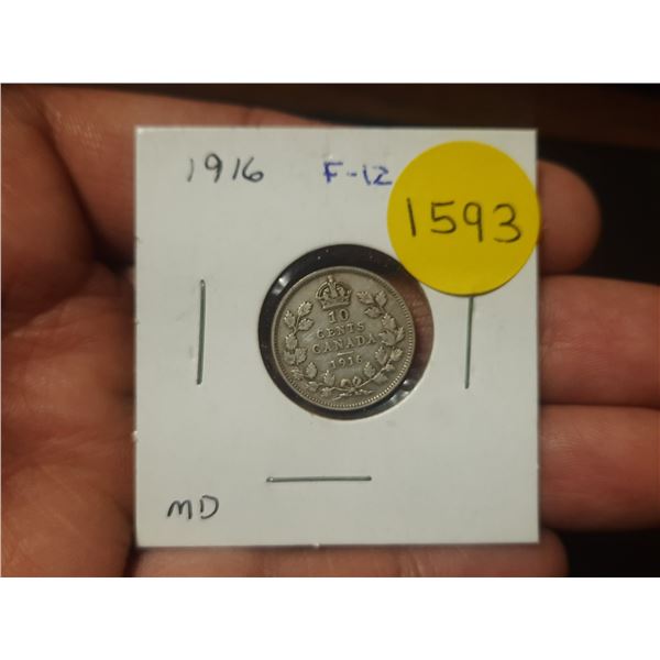 1916 F-12 Canadian Silver Ten Cents