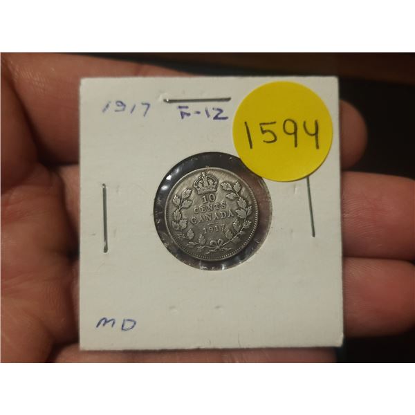 1917 F-12 Canadian Silver Ten Cents