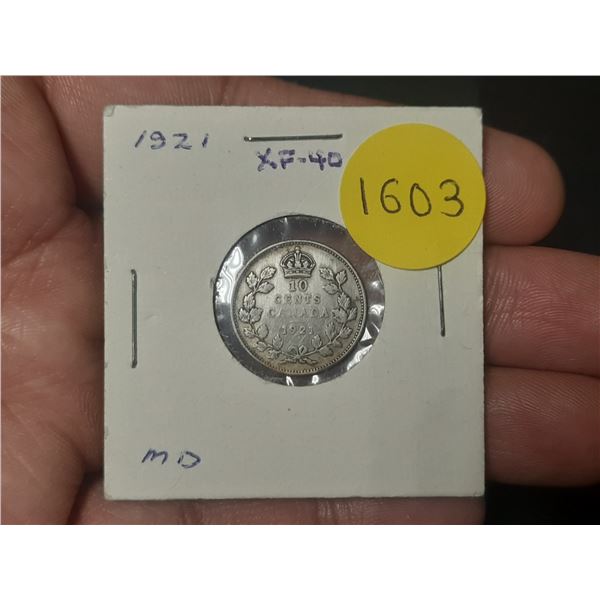 1921 XF-40 Canadian Silver Ten Cents
