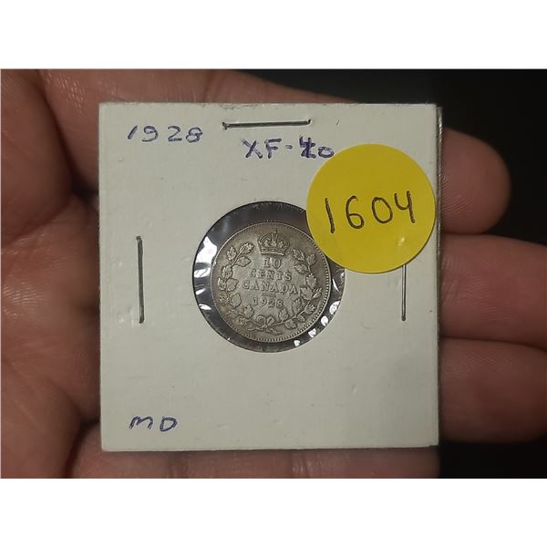 1928 XF-40 Canadian Silver Ten Cents