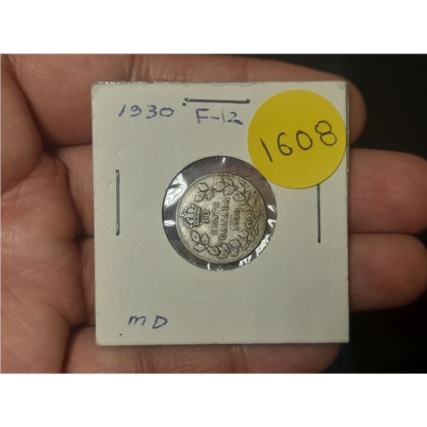 1930 F-12 Canadian Silver Ten Cents