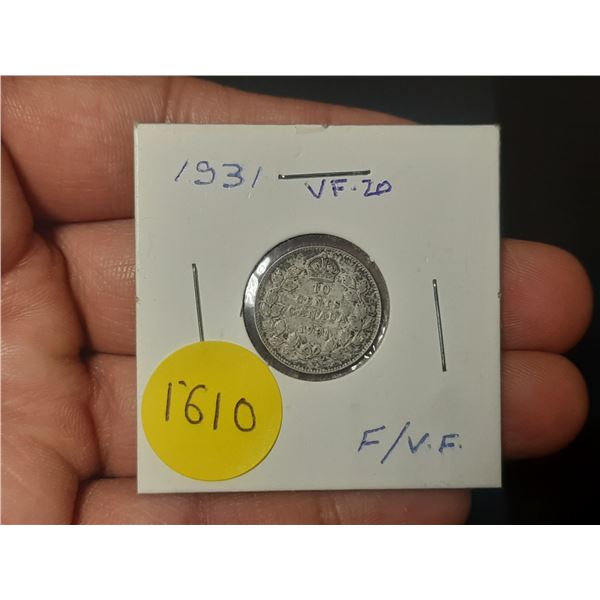 1931 VF-20 Canadian Silver Ten Cents