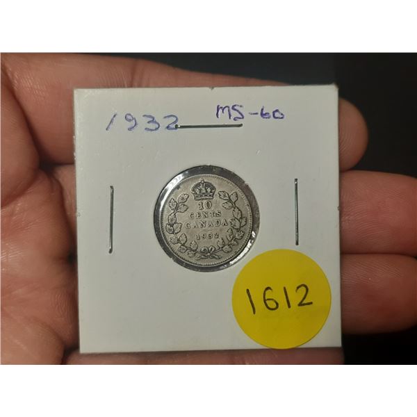 1932 MS-60 Canadian Silver Ten Cents