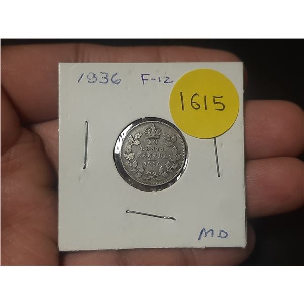 1936 F-12 Canadian Silver Ten Cents