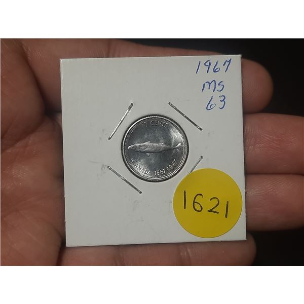 1967 MS-63 Canadian Silver Ten Cents
