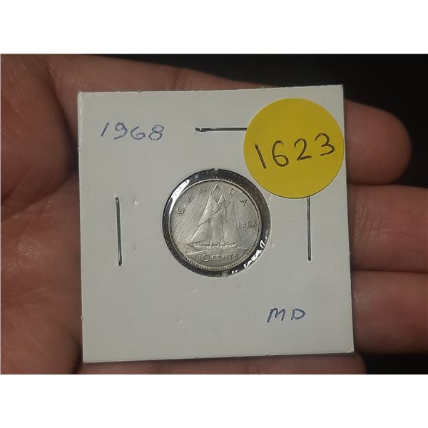 1968 Canadian Silver Ten Cents .500