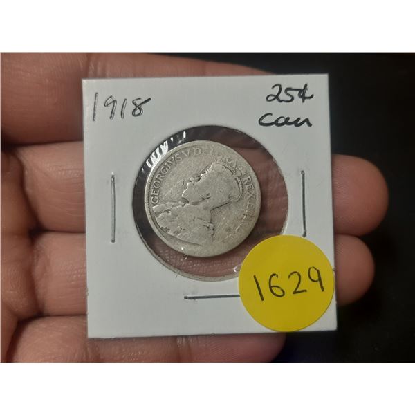 1918 Canadian Silver Twenty Five Cents
