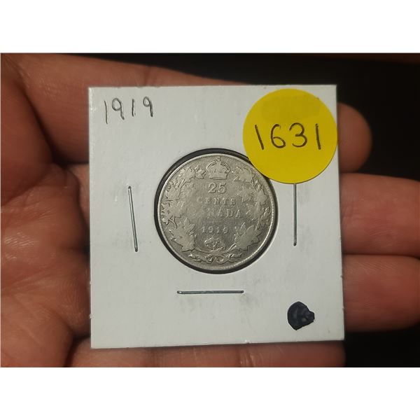 1919 Canadian Silver Twenty Five Cents