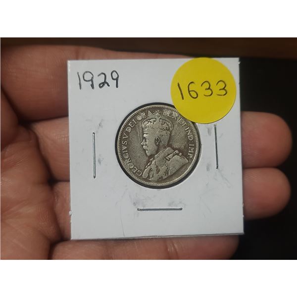 1929 Canadian Silver Twenty Five Cents
