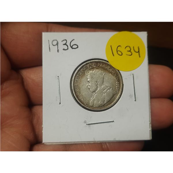 1936 Canadian Silver Twenty Five Cents
