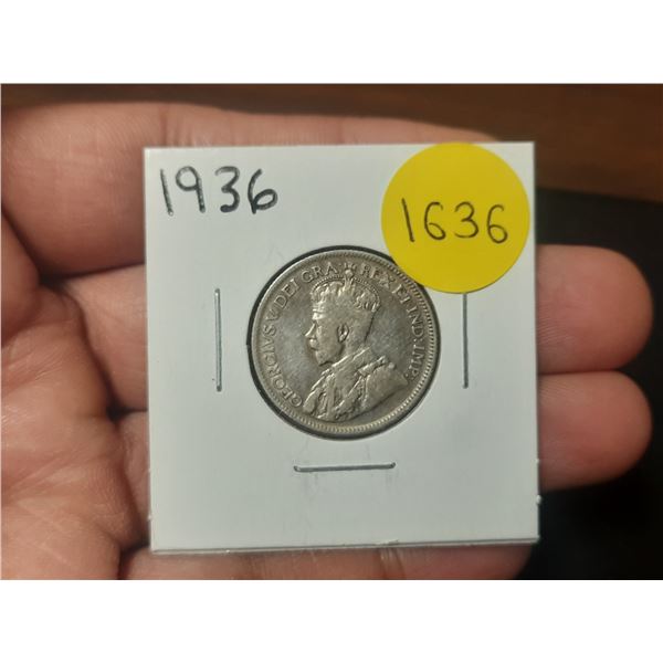 1936 Canadian Silver Twenty Five Cents