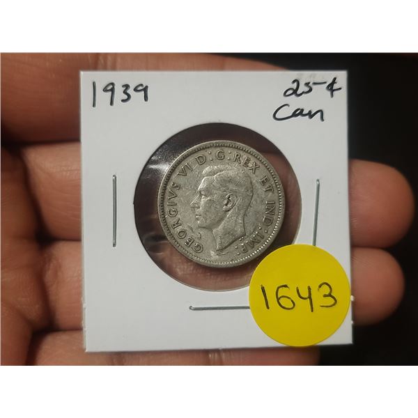 1939 Canadian Silver Twenty Five Cents