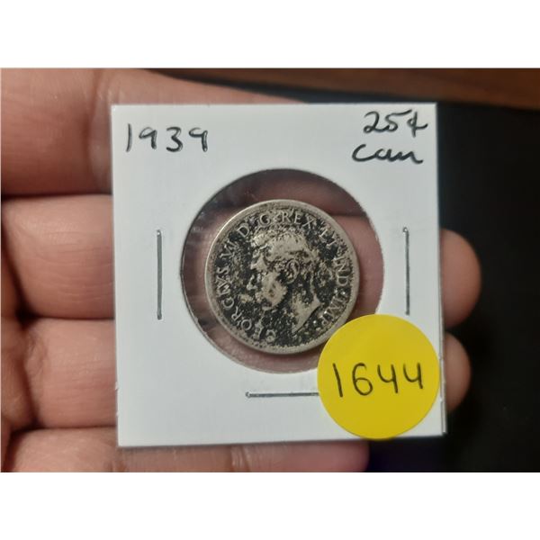1939 Canadian Silver Twenty Five Cents