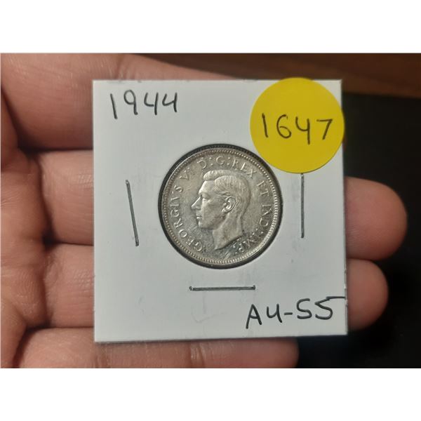 1944 AU-55 Canadian Silver Twenty Five Cents