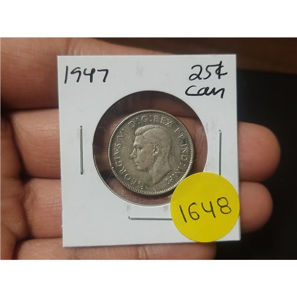 1947 Canadian Silver Twenty Five Cents
