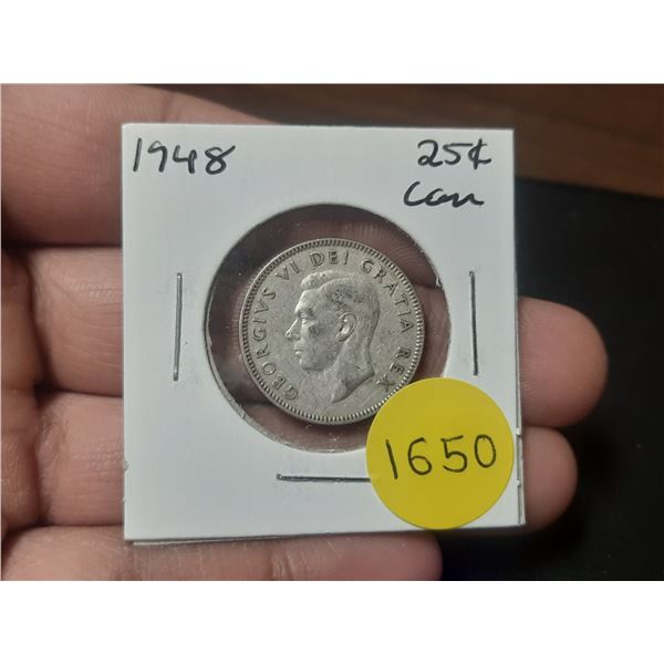 1948 Canadian Silver Twenty Five Cents