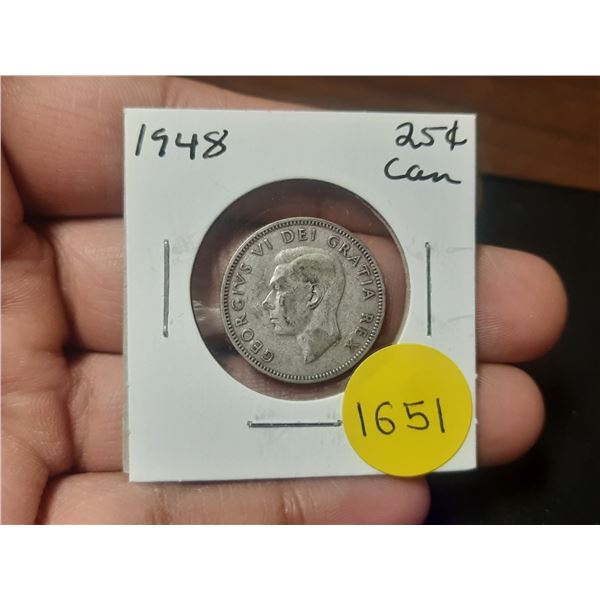1948 Canadian Silver Twenty Five Cents