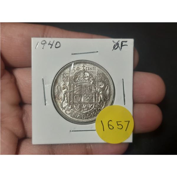 1940 XF Canadian Silver Fifty Cents
