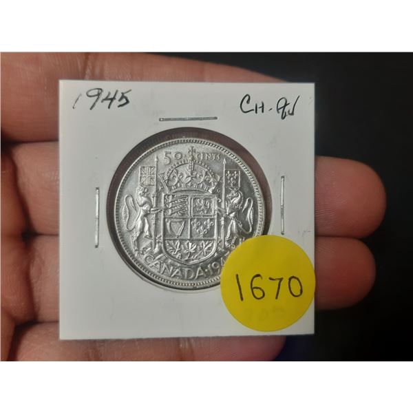 1945 AU Canadian Silver Fifty Cents