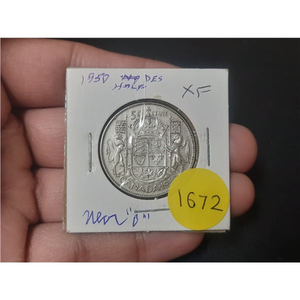 1950 XF Canadian Silver Fifty Cents - Near 0