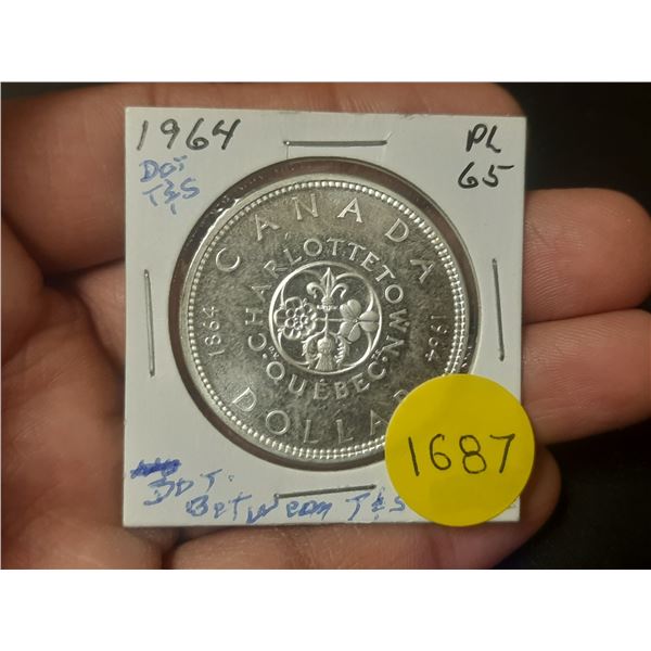 1964 PL-65 Canadian Silver Dollar - Dot Between T&S