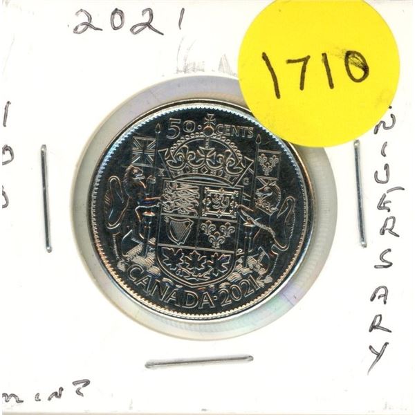 2021 Canadian Half Dollar, 100th Anniversary of Canada Coat of Arms Limited Edition, Mint.