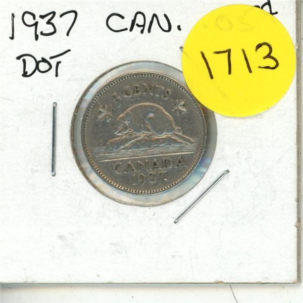 1937 Canada 5 Cents - Dot After 7.