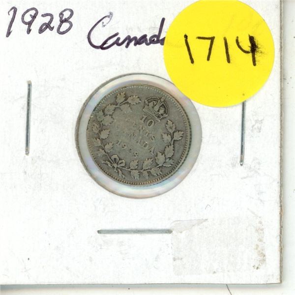 1928 Canada Silver 10 Cents .