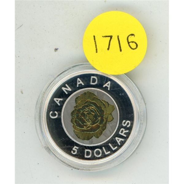 2014 Canadian $5 "Flowers in Canada" Rose silver coin.