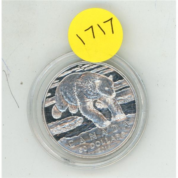 2014 Canada $50 Fine Silver Coin featuring a polar bear design - 15.87 grams (0.5 troy oz)