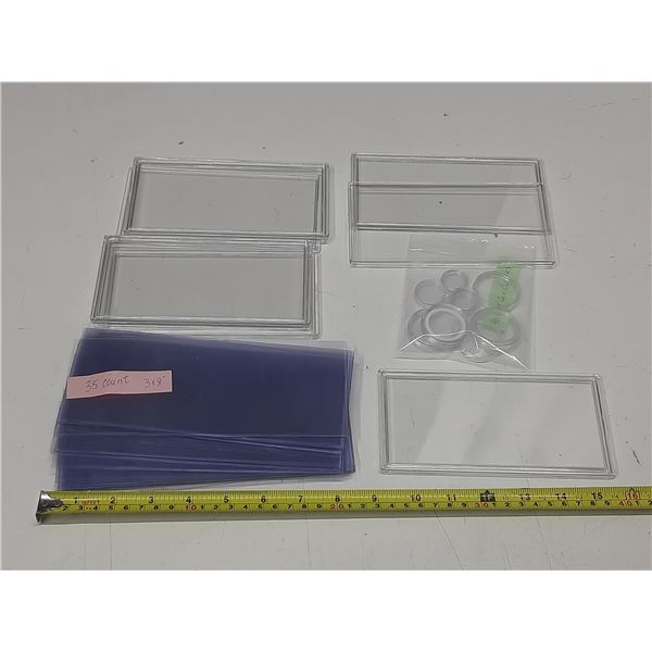(7) Hard Plastic Currency Case, (38) Currency Plastic Sleeves and Assorted Plastic Coin Capsules.