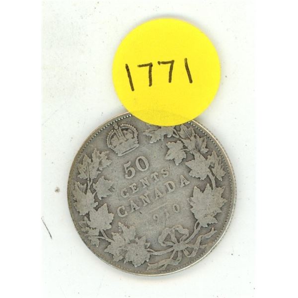 1910 Canada Silver 50 Cents.