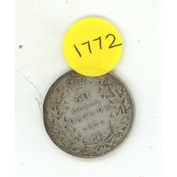 1913 Canada Silver 50 Cents.