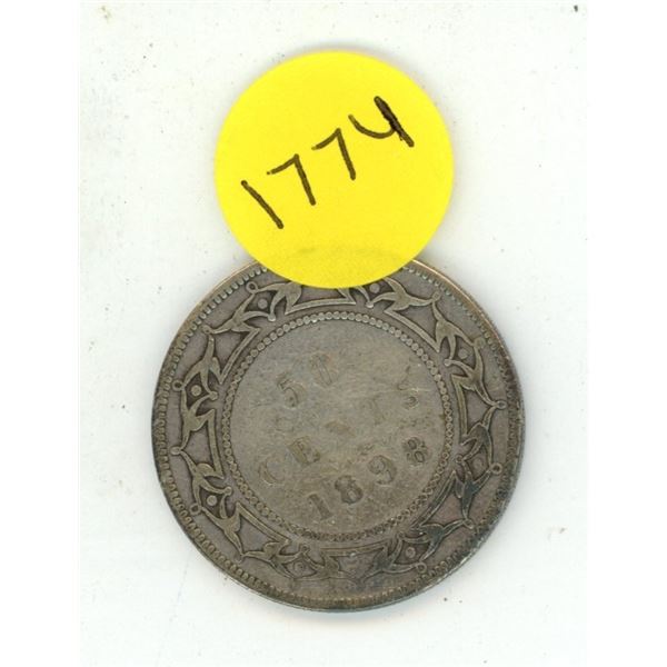 1898 Newfoundland Silver 50-cent coin featuring Queen Victoria.