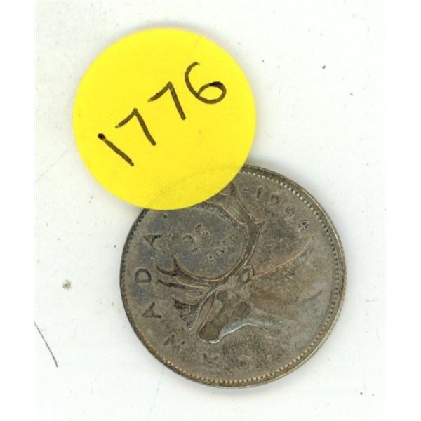1944 Canada Silver 25 Cents.