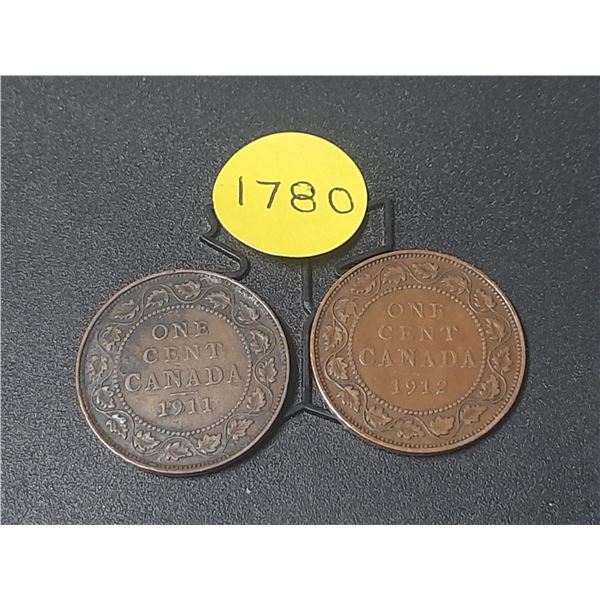 1911 and 1912 Canada Large One Cents.