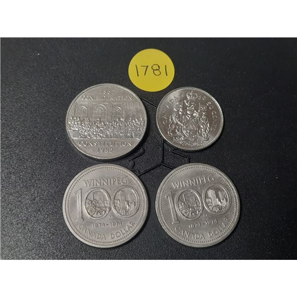 (2) 1974, 1982 Canada One Dollar and 1980 Canada 50 Cents.